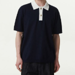 Contrast Collar Knitted Polo Shirt [Navy]
