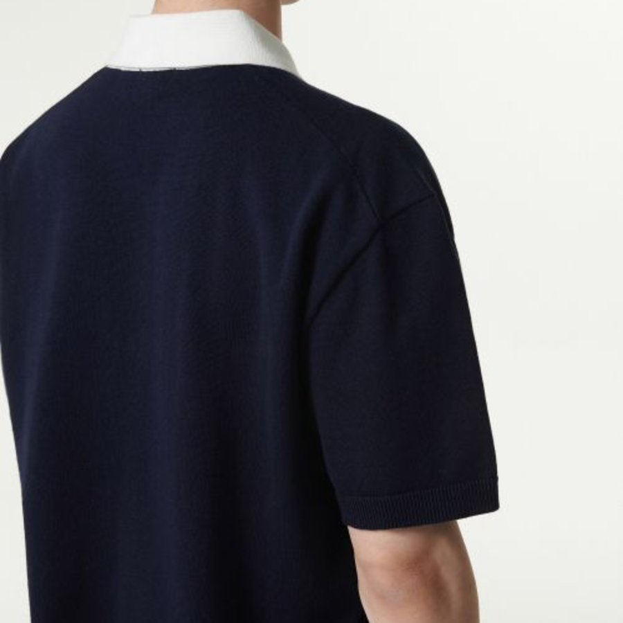 Contrast Collar Knitted Polo Shirt [Navy]