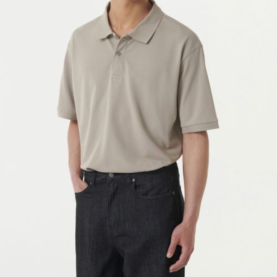 [Cooltandard] Relaxed Fit Piqué Polo Shirt [Grayish Beige]