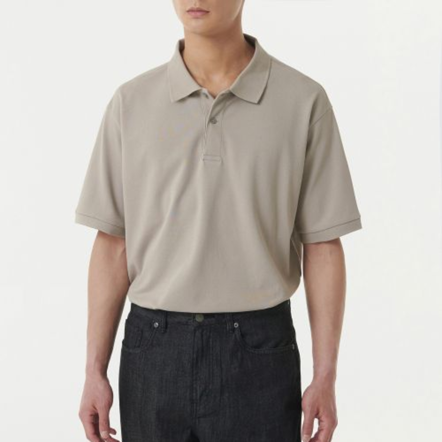 [Cooltandard] Relaxed Fit Piqué Polo Shirt [Grayish Beige]