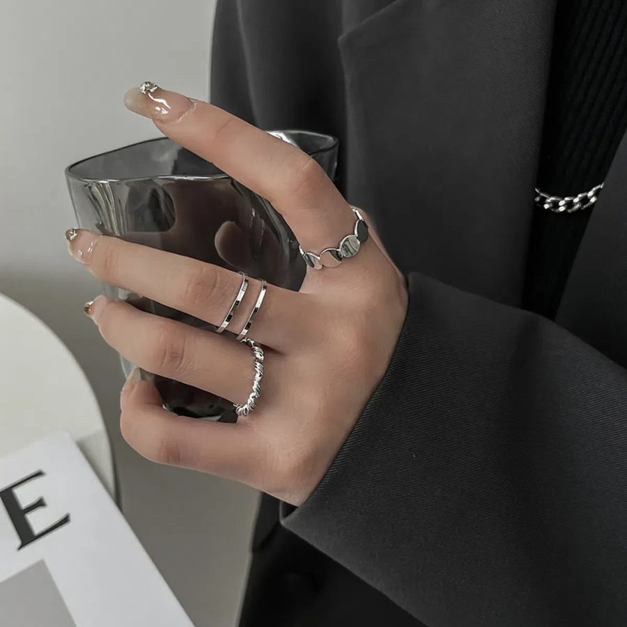 Серебряное хирургическое кольцо из 3 частей для указательного пальца