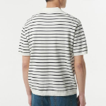 Stripe Slit Neck Knitted Polo Shirt [White/Black]