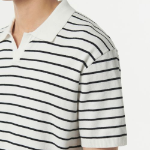 Stripe Slit Neck Knitted Polo Shirt [White/Black]