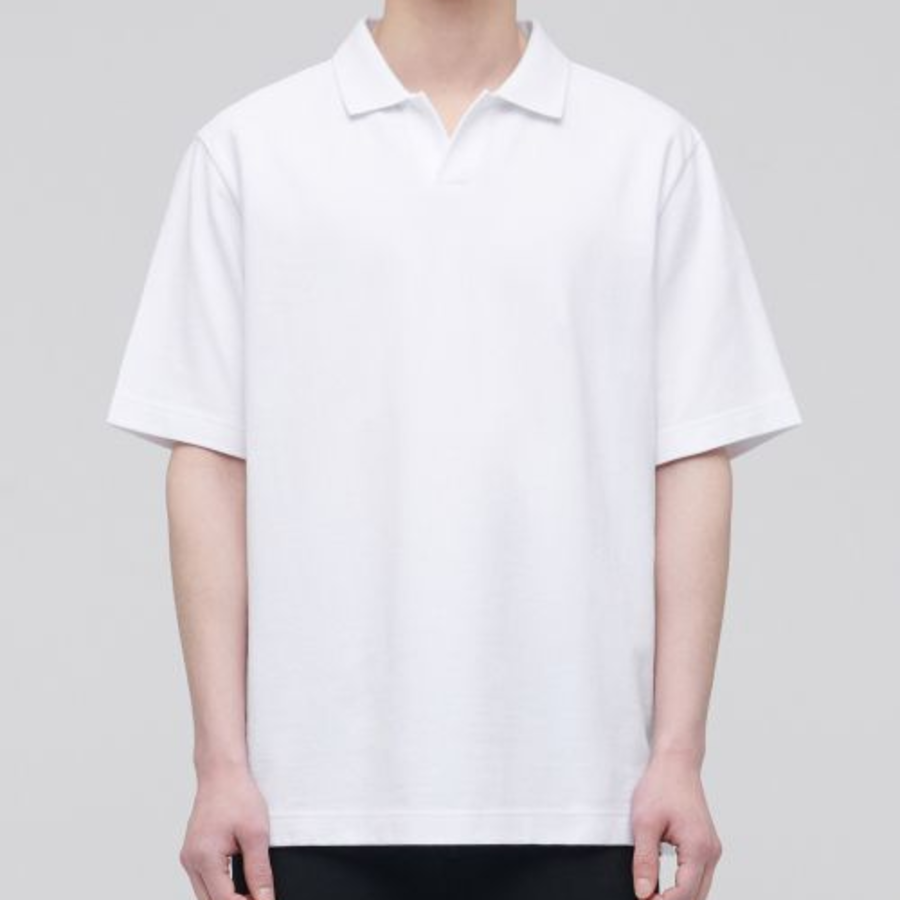 Slit Neck Piqué Polo Shirt [White]