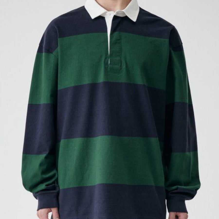 Oversized Stripe Rugby Shirt [Navy/Green]