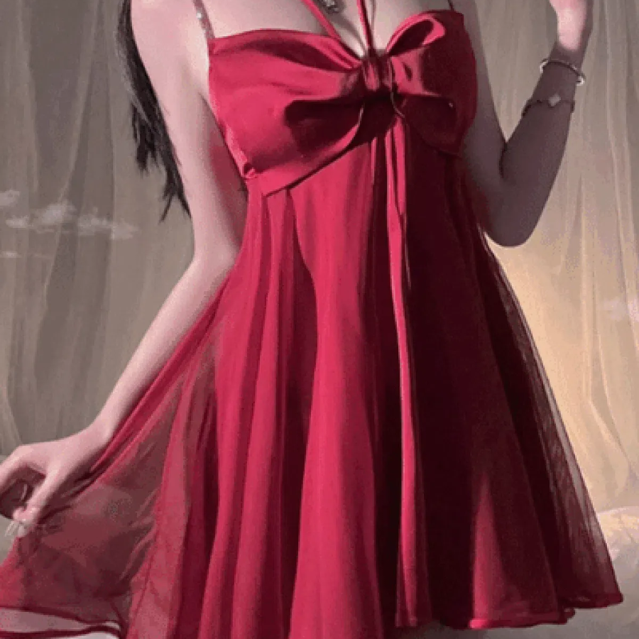 Lovely Halter Big Ribbon Slip Dress