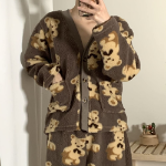 Yubu V-Neck Pocket Fleece Pajama Set