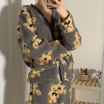 Yubu V-Neck Pocket Fleece Pajama Set