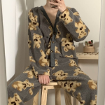 Yubu V-Neck Pocket Fleece Pajama Set