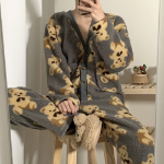 Yubu V-Neck Pocket Fleece Pajama Set