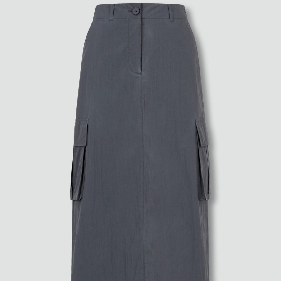 JAJU Seersucker Midi Skirt (Charcoal) — сдержанная элегантность на каждый день
