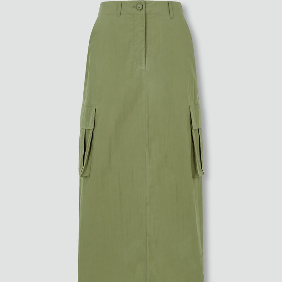 JAJU Seersucker Midi Skirt (Khaki) — лёгкость природы в городском ритме