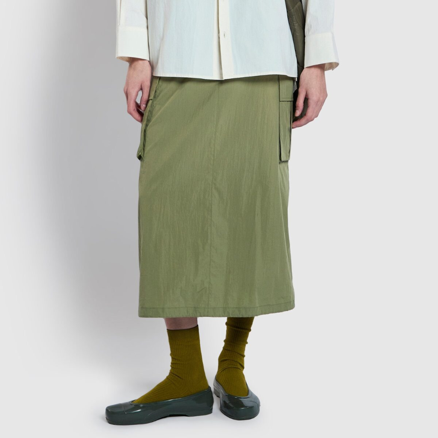 JAJU Seersucker Midi Skirt (Khaki) — лёгкость природы в городском ритме