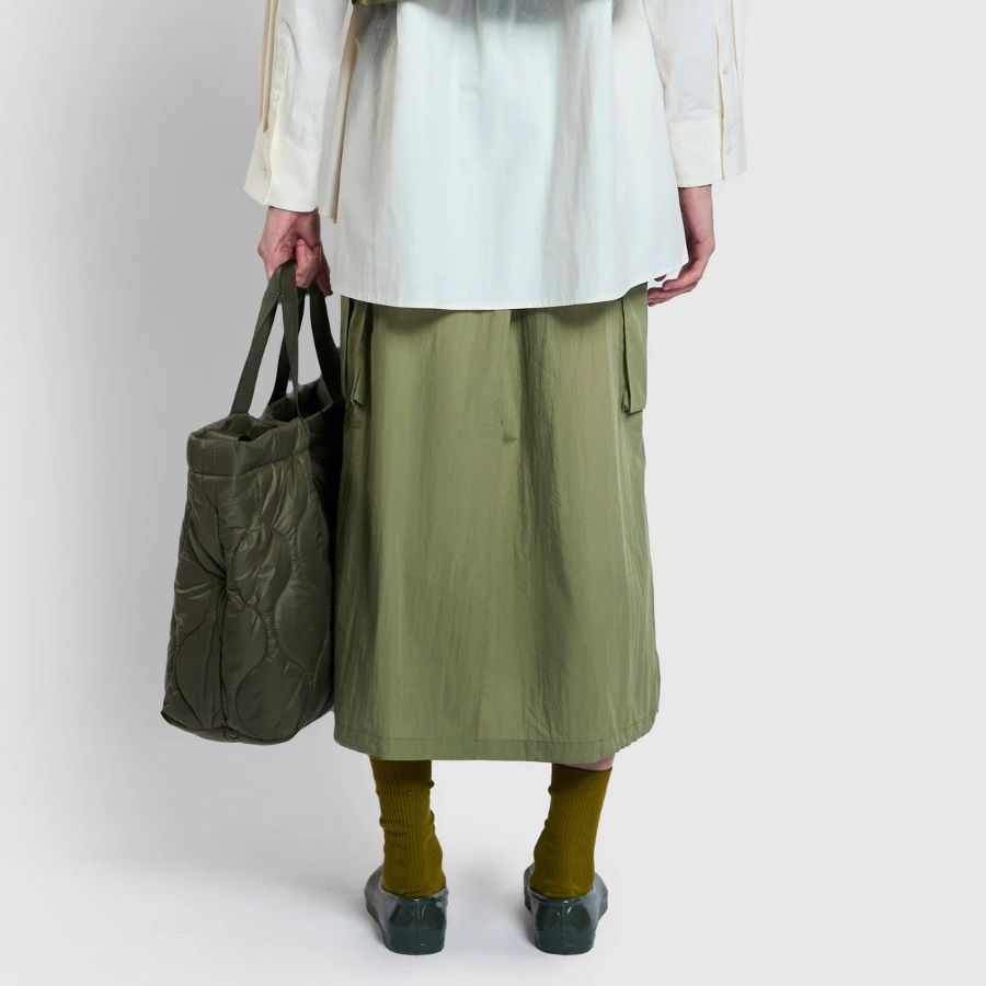 JAJU Seersucker Midi Skirt (Khaki) — лёгкость природы в городском ритме