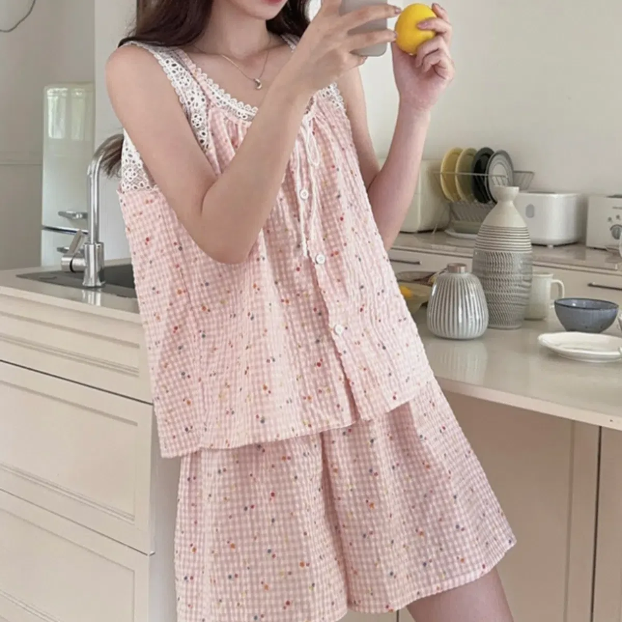 Laby Dot Lace Homewear Pajama Set