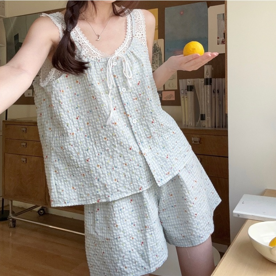 Laby Dot Lace Homewear Pajama Set