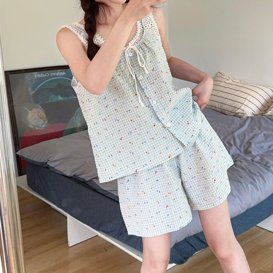 Laby Dot Lace Homewear Pajama Set