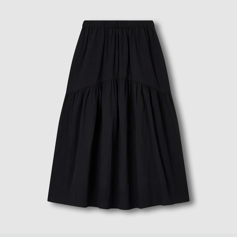 JAJU Shirring Skirt (Black) — мягкая драпировка и элегантность в движении