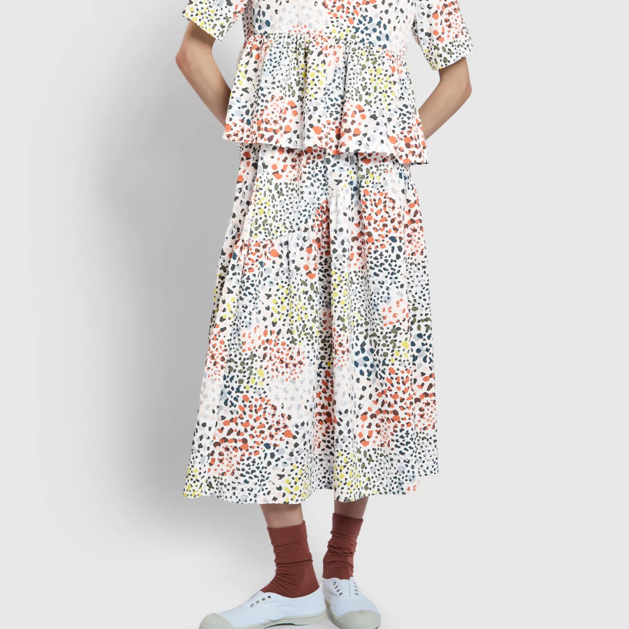 JAJU Shirring Skirt (Off White) — лёгкость, свет и элегантная драпировка