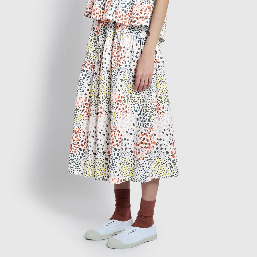 JAJU Shirring Skirt (Off White) — лёгкость, свет и элегантная драпировка