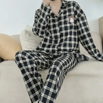 Chic Gingham Girl Shirt Collar 2-Piece Pajama Set
