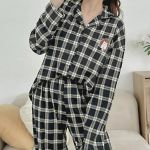 Chic Gingham Girl Shirt Collar 2-Piece Pajama Set