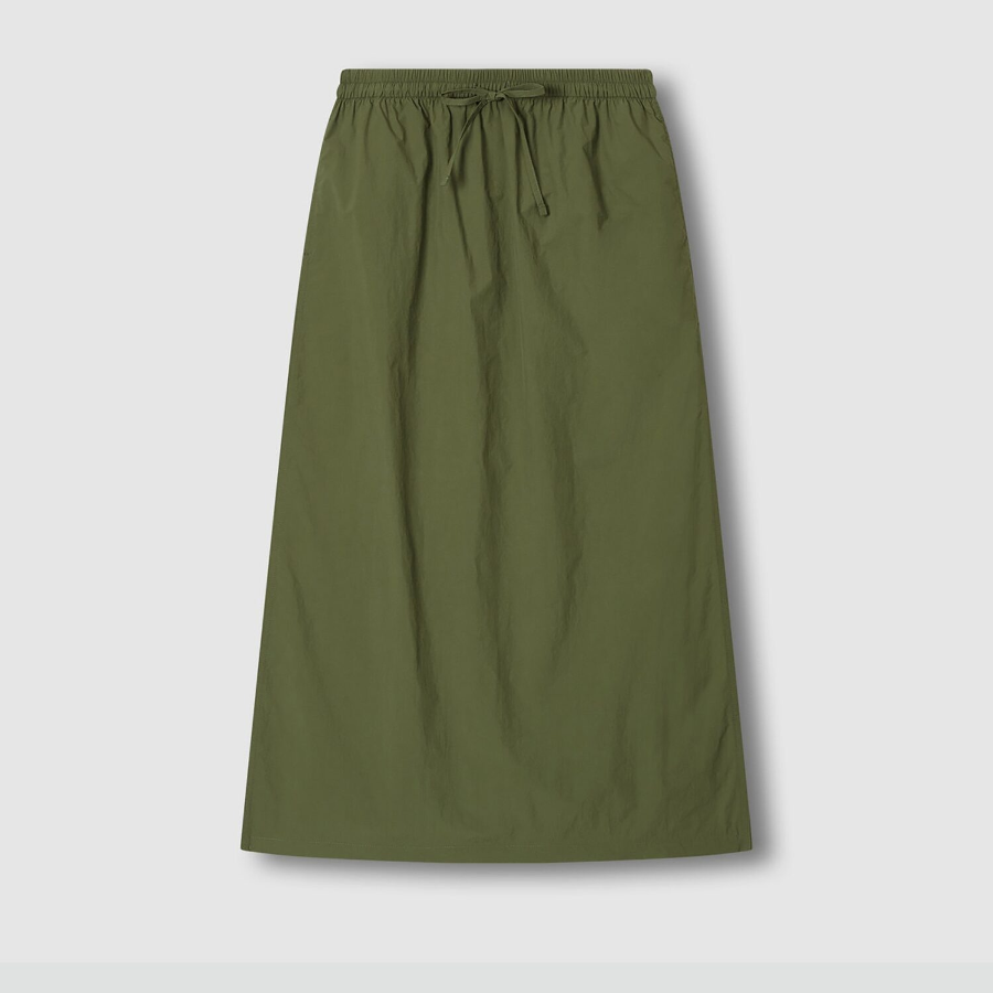JAJU Seersucker H-line Skirt (Khaki) — структура и сдержанный стиль на каждый день