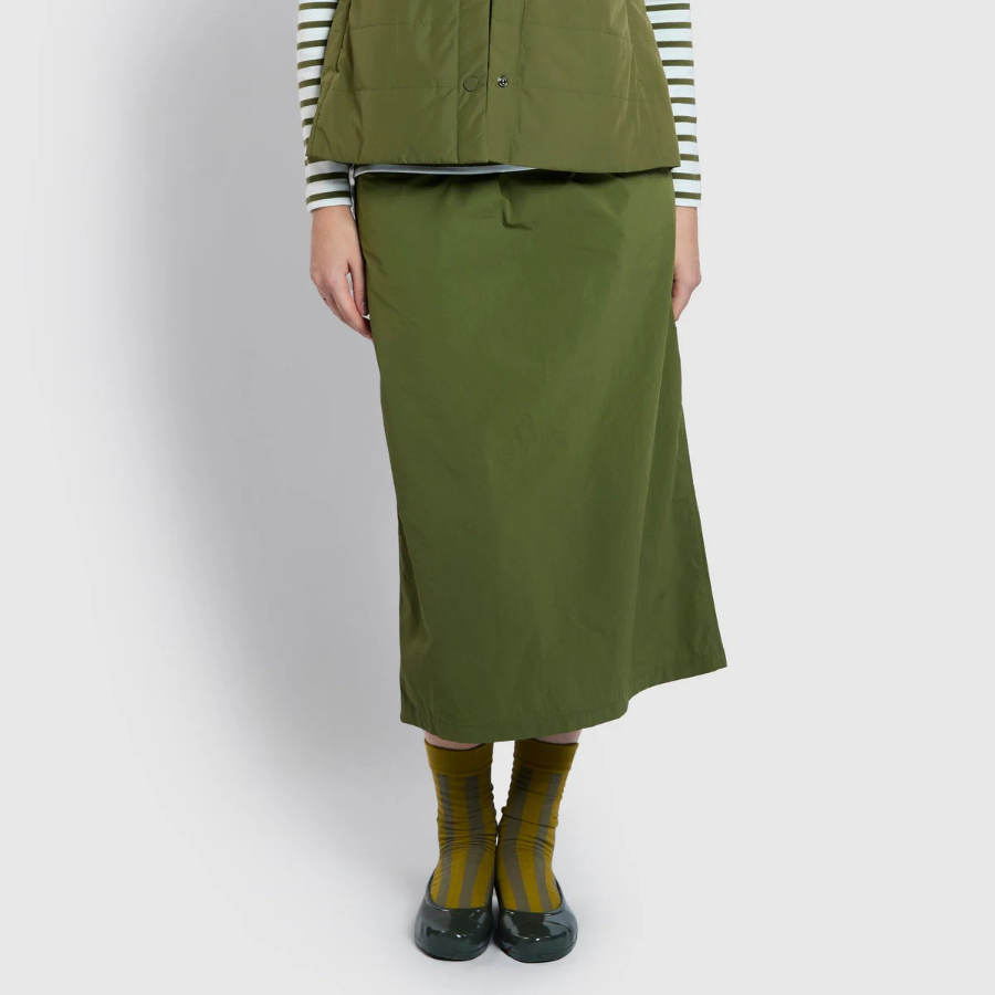 JAJU Seersucker H-line Skirt (Khaki) — структура и сдержанный стиль на каждый день