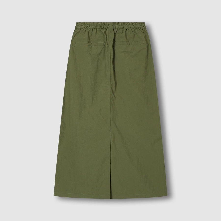 JAJU Seersucker H-line Skirt (Khaki) — структура и сдержанный стиль на каждый день