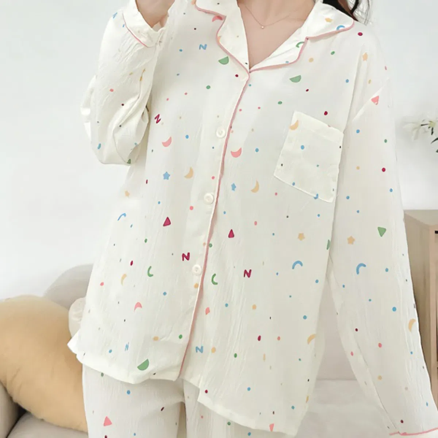 Moon & Star Shirt Collar Pajama Set