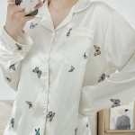 White Butterfly Silk Shirt 2-Piece Pajama Set