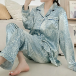 Blue Leopard Silk Shirt 2-Piece Pajama Set
