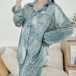 Blue Leopard Silk Shirt 2-Piece Pajama Set