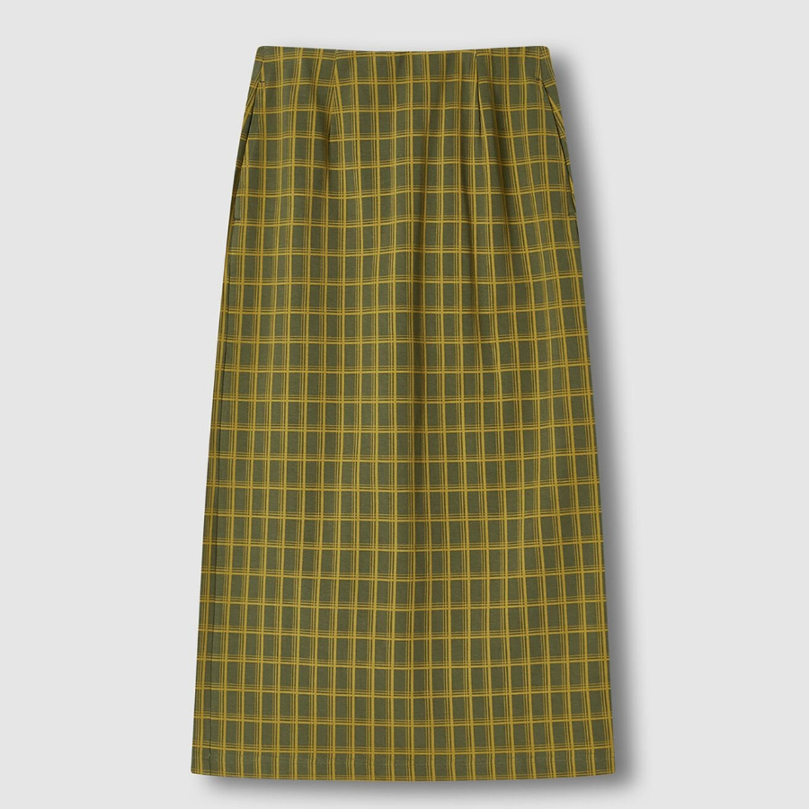 JAJU Check Skirt (Dark Khaki) — сдержанная классика с современным акцентом