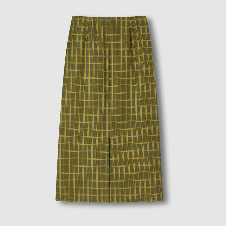 JAJU Check Skirt (Dark Khaki) — сдержанная классика с современным акцентом