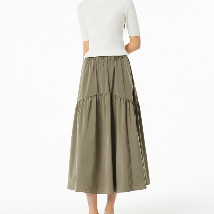 JAJU Shirring Skirt (Khaki) — лёгкость формы и свобода движения