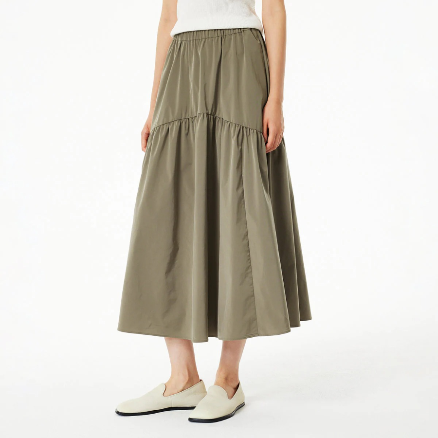 JAJU Shirring Skirt (Khaki) — лёгкость формы и свобода движения