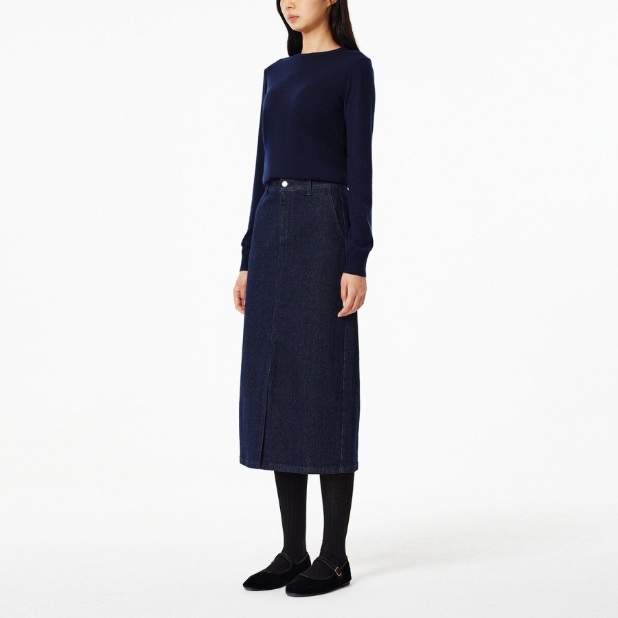 JAJU H-Line Slit Skirt (Navy) — классическая строгость в современном исполнении