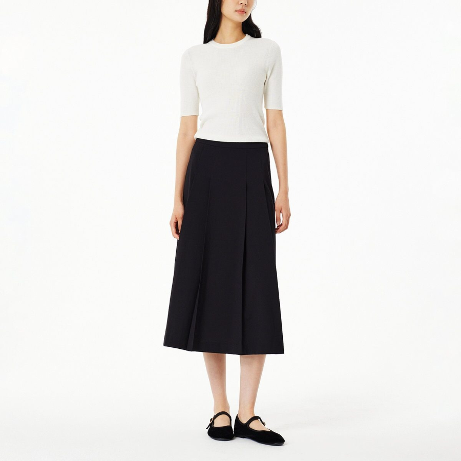 JAJU Pleated Long Skirt (Black) — лёгкость движения в классическом исполнении