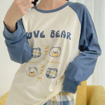 Blue Bear Raglan Check Pants 2-Piece Pajama Set