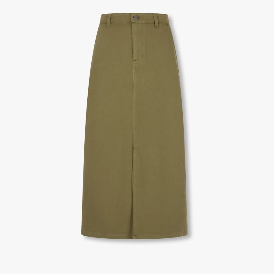 JAJU H-Line Slit Skirt (Olive) — сдержанная элегантность с комфортной посадкой
