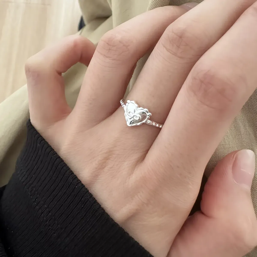 Серебряное открытое кольцо с сердечком и бантиком