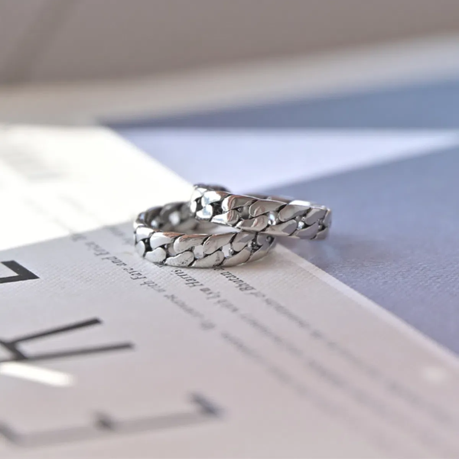 Серебряное кольцо-цепочка с объёмными звеньями