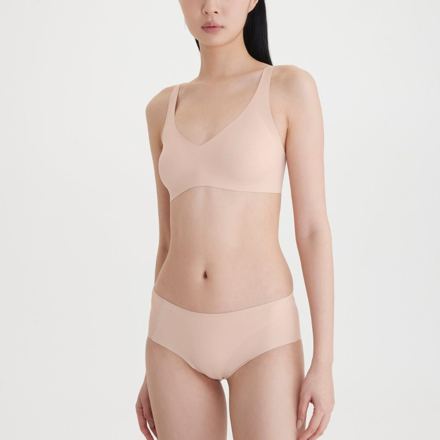 JAJU 720-Degree Stretch No-Line V-Neck Crop Bra (Beige) — максимальный комфорт и свобода движений