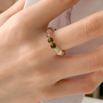 Кольцо с миксом турмалиновых камней и бусин с позолотой 18К