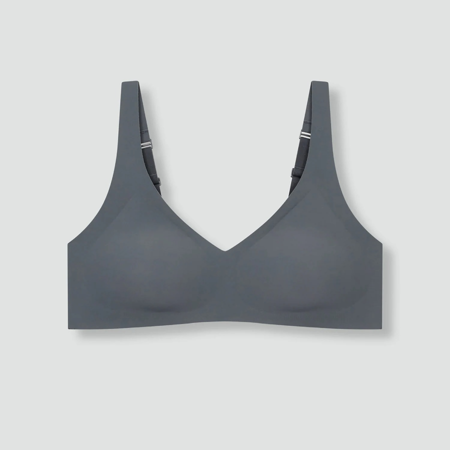 JAJU 720-Degree Stretch No-Line V-Neck Crop Bra (Charcoal) — невидимая поддержка и свобода в движении