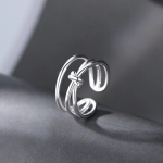 Серебряное открытое кольцо с двойной линией и узловым узором