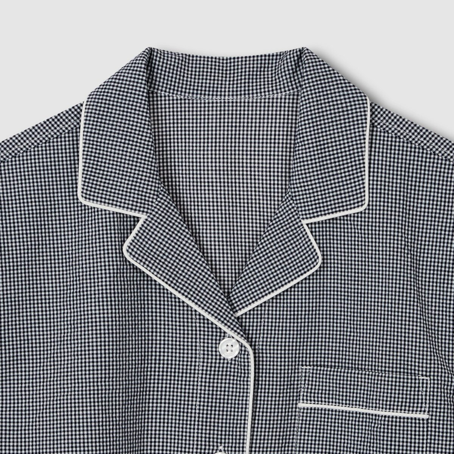 JAJU Seersucker Check 3/4 Pajama Set (Light Navy) — лёгкость и уют в каждой детали