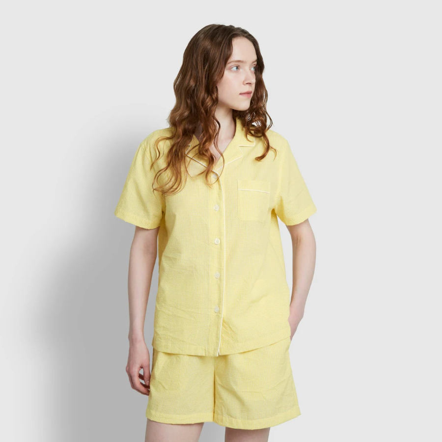 JAJU Seersucker Check 3/4 Pajama Set (Light Yellow) — воздушный комфорт и стильная классика для тёплых дней