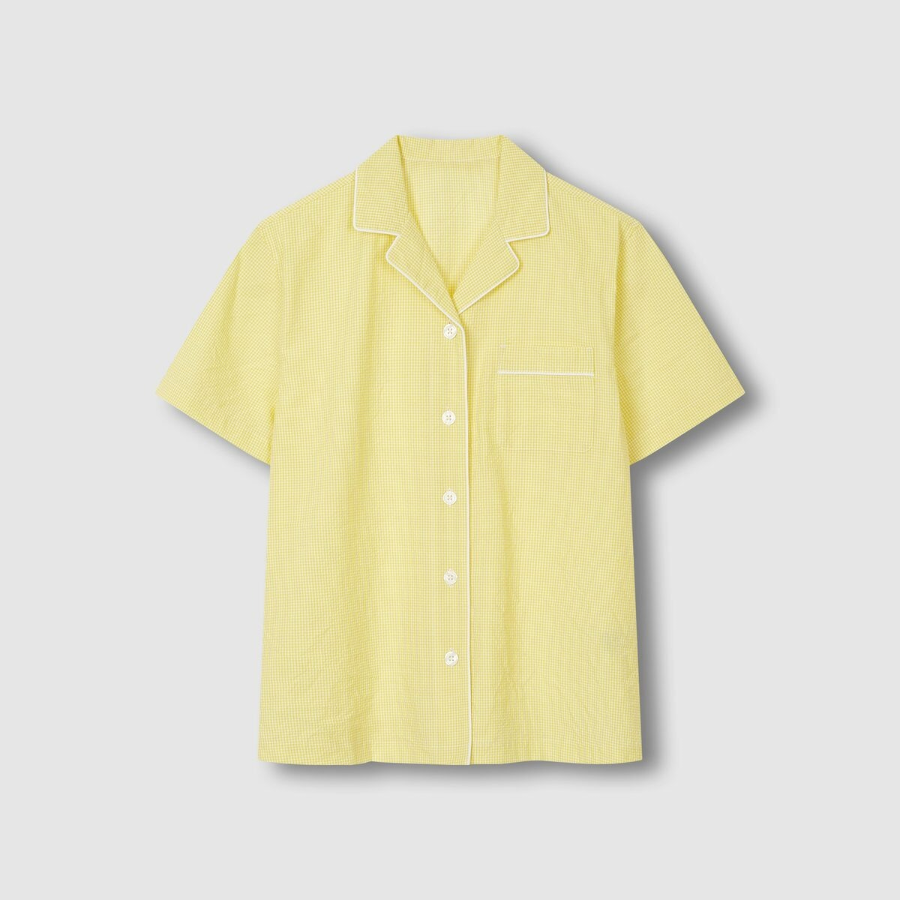 JAJU Seersucker Check 3/4 Pajama Set (Light Yellow) — воздушный комфорт и стильная классика для тёплых дней